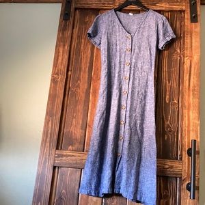 Blue button up midi dress